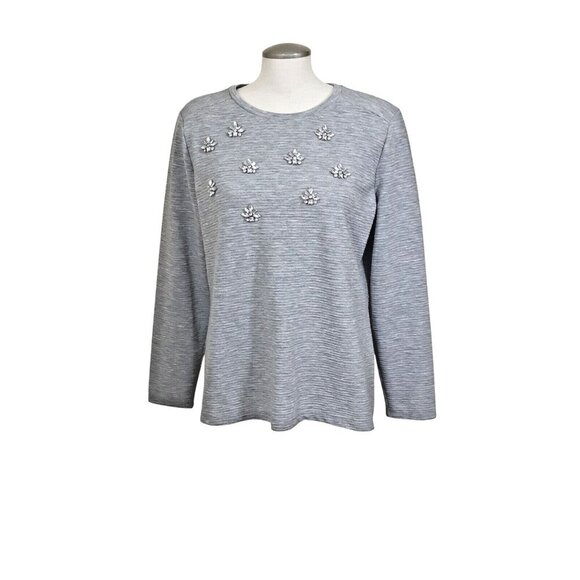 Liz Claiborne Jeweled Front Top Grey Heather Size PXL Long Sleeve Stretch Party - Picture 1 of 7